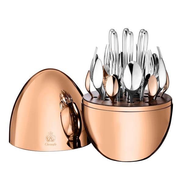 Christofle Mood Precious 24-piece silverplated cutlery set in copper-coloured egg case