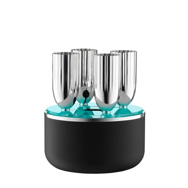 Robbe & Berking Champagne Box Belvedere with 4 silverplated goblets