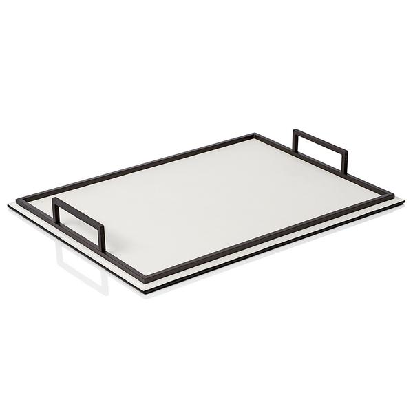Giobagnara Rechteckige Tabletts Defile, mit bronzefarbenen Griffen, off white