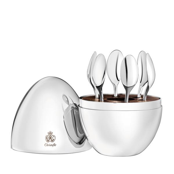 Christofle Espressolöffel Mood Coffee versilbert, 6er-Set im Design-Ei