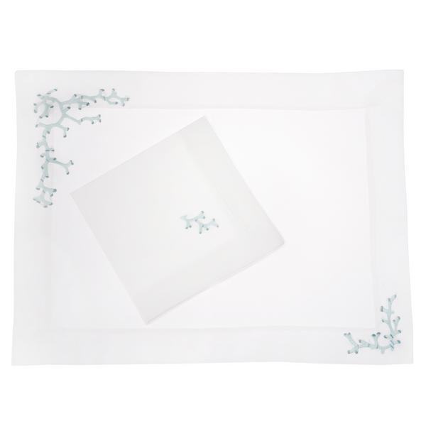 Eri Textiles Coral aquamarine table linen