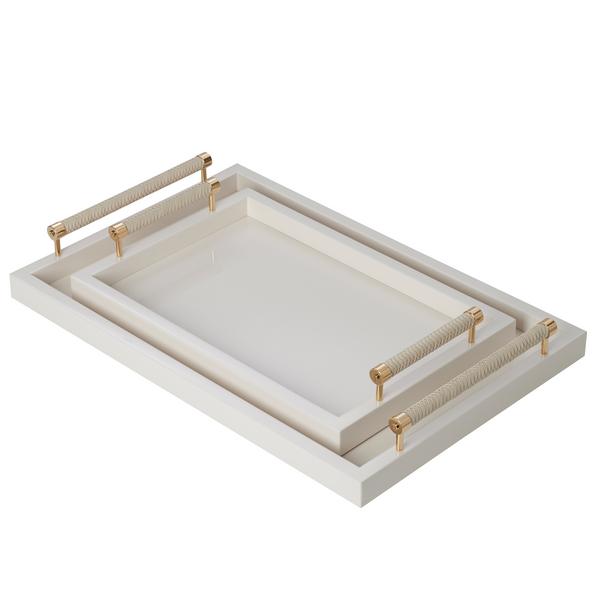 Riviere Lacquered trays with gold/leather handles