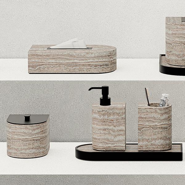 GioBagnara Nobble bathroom accessories, bronze & travertine titanium