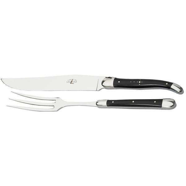 Forge de Laguiole Horn carving knife and fork, high-polished finish