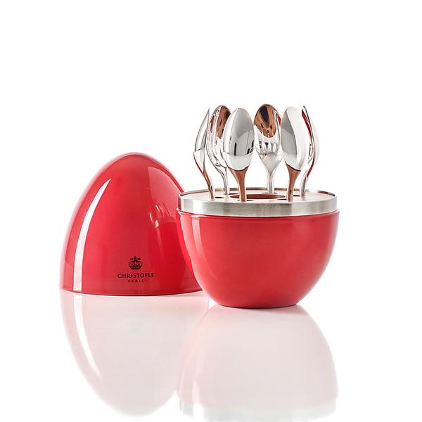Christofle Espressolöffel Mood Ruby Coffee versilbert, 6er-Set im Design-Ei