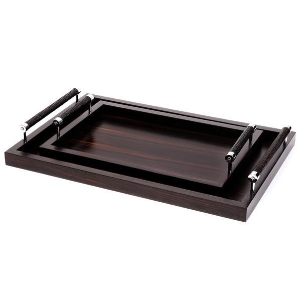 Riviere Macassar trays with leather handles