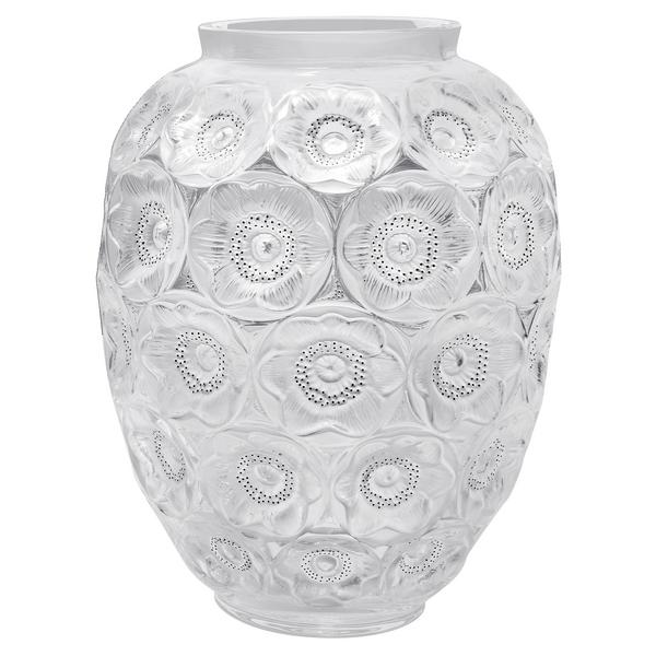 Lalique Große Vase Anemones, H 49 cm, klar