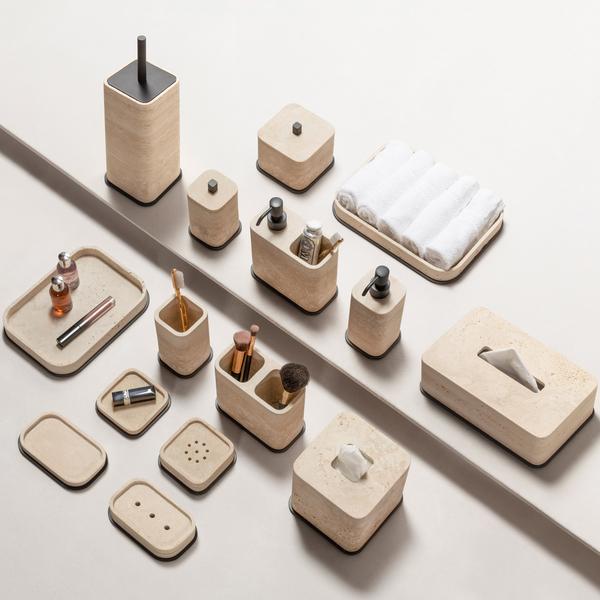 GioBagnara Polo bathroom accessories, bronze & travertine