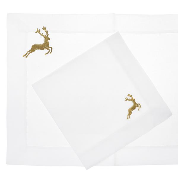 Eri Textiles Brown deer with gold table linen