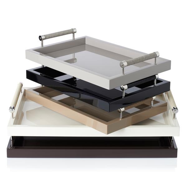 Riviere Lackierte Tabletts mit Chrom/Ledergriffen