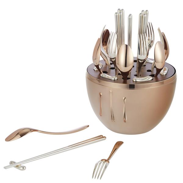Christofle Besteck Mood Asia Precious versilbert, 24-tlg. in kupferfarbenem Design-Ei