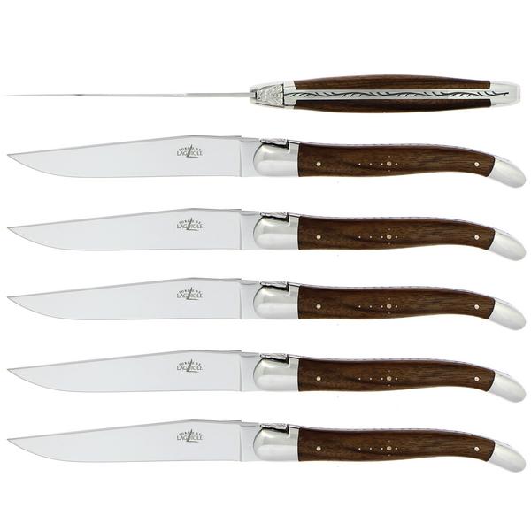 Forge de Laguiole Dinner/Steak knives with walnut wood handles, high-polished finish