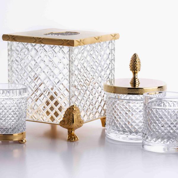 Cristal et Bronze Cristal Diamant Ciselé bathroom accessories, gold