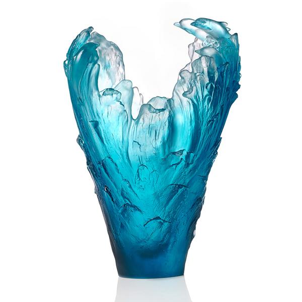 Daum Vase Maya Dolphins, H 34 cm