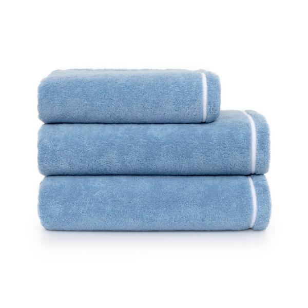 Yves Delorme Duetto terry towels, pastel blue with white border