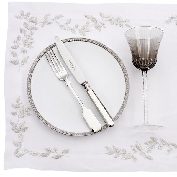 Porthault Feuilles d'Olivier table linen, silver