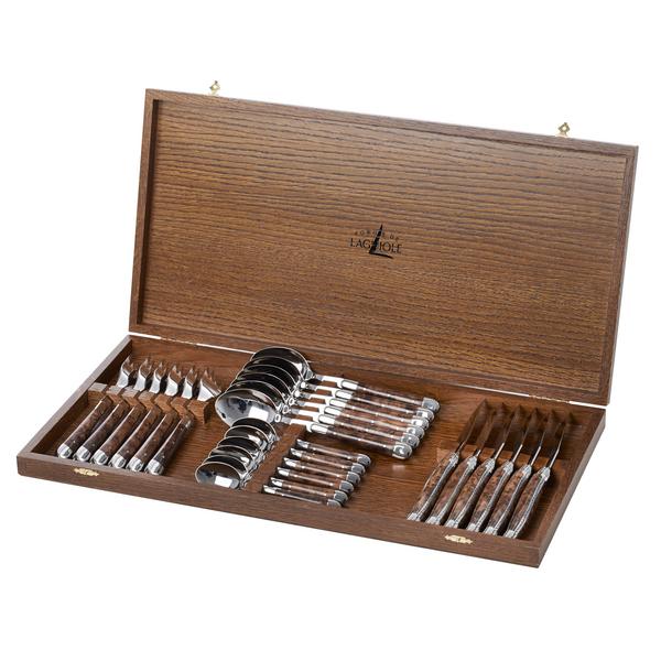 Forge de Laguiole 24-tlg. Thuja-Holzbesteck Set: 6 x Tafellöffel, -gabel, -messer und Kaffeelöffel