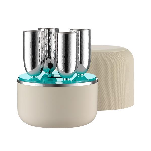 Robbe & Berking Champagne Box Martelé Cream with 4 silverplated goblets