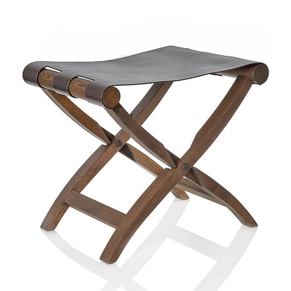 Giobagnara Arturo luggage rack, walnut-coloured frame with brown leather