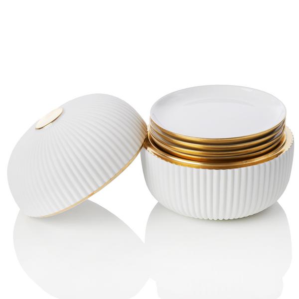 L'Objet Set aus 4 Cocktailtellern Ionic in Porzellandose