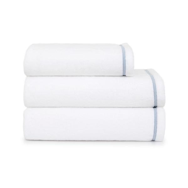 Yves Delorme Duetto terry towels, white with pastel blue border