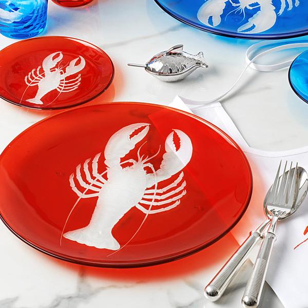 Artel Lobster crystal glass plates, burnt orange