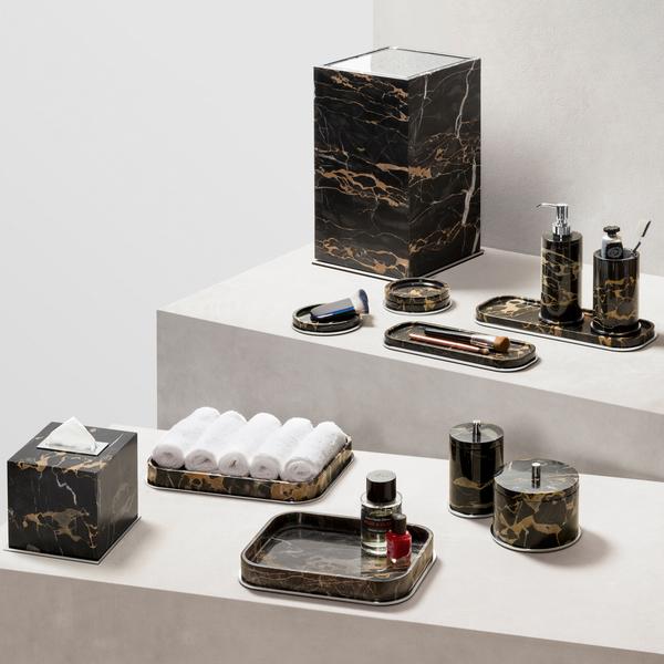 GioBagnara Positano bathroom accessories, chrome & Black Portoro