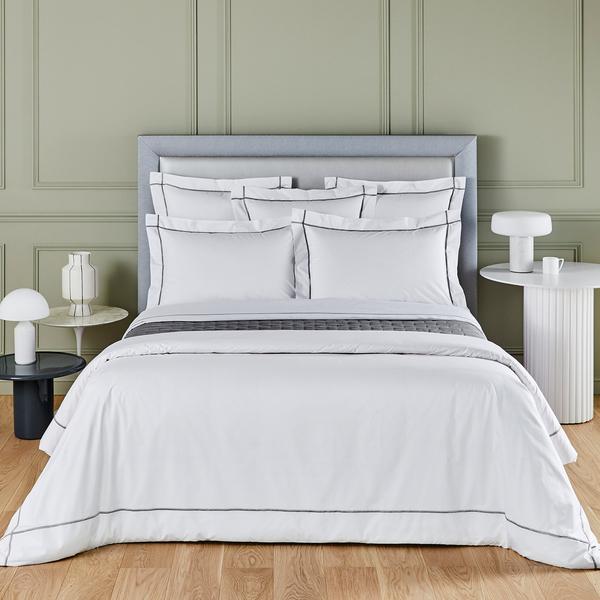 Yves Delorme Athena bed linen, platinum on white