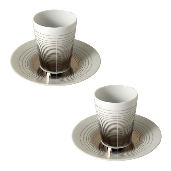 Bernardaud Loop platinum gift set, 2 cups and saucers