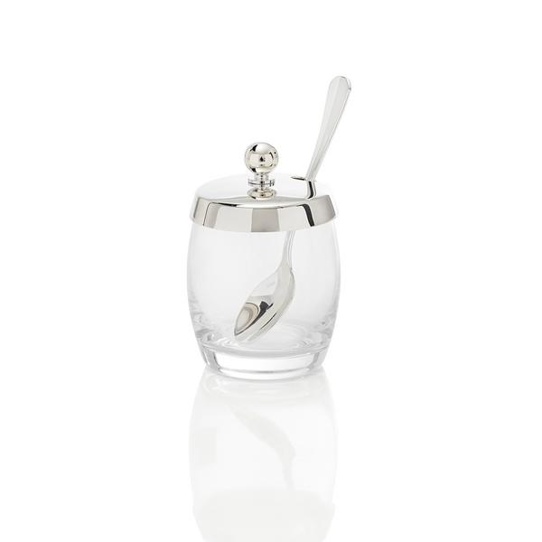 Ercuis Konfitüren-/Senfdose aus Glas mit Löffel