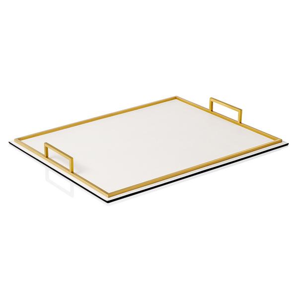 Giobagnara Defile rectangular trays, with brass handles, off white