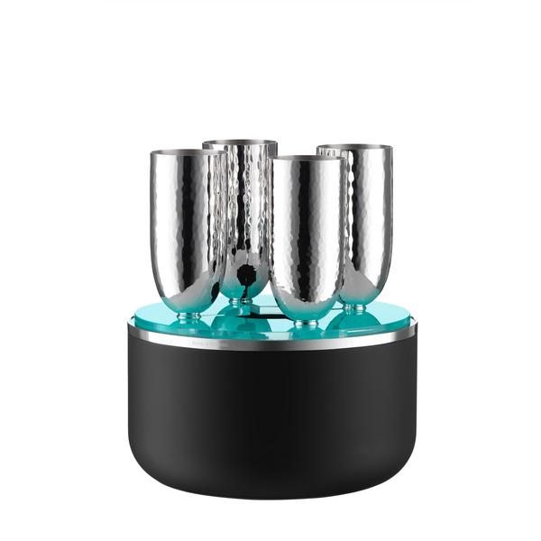 Robbe & Berking Champagne Box Martelé with 4 silverplated goblets