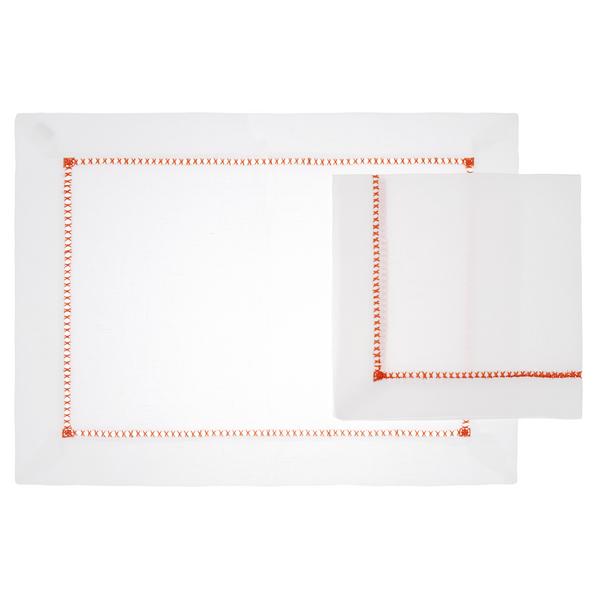 Eri Textiles Hemstitch Orange table linen