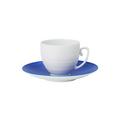 J.L Coquet Hémisphère Marine Blue cappuccino cup, white cup and Hémisphère Marine Blue saucer