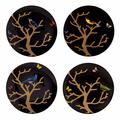Bernardaud Aux Oiseaux set of 4 dessert plates, 4 patterns, black