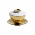 J.L Coquet Asia Gold chinese tea cup with lid and saucer