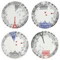 Gien Ca c'est Paris set of 4 dessert plates, 4 patterns