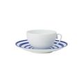J.L Coquet Hémisphère Marine Blue Stripe tea cup, white cup and Hémisphère Marine Blue Stripe saucer