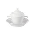 KPM Kurland Suppentasse mit Unterteller und Deckel, weiß