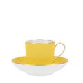 KPM Urbino Multicolore Kaffeetasse hoch mit Unterteller, zitronengelb