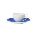 J.L Coquet Hémisphère Marine Blue coffee cup, white cup and Hémisphère Marine Blue saucer