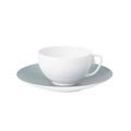 J.L Coquet Hémisphère Storm Blue tea cup, white cup and Hémisphère Storm Blue saucer