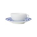 J.L Coquet Hémisphère Marine Blue Stripe breakfast cup, white cup and Hémisphère Marine Blue Stripe saucer