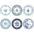 Gien Les Dépareillées Bleu dinner plates, set of 6, 6 patterns