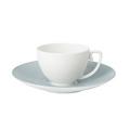 J.L Coquet Hémisphère Storm Blue cappuccino cup, white cup and Hémisphère Storm Blue saucer