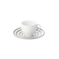 J.L Coquet Hémisphère Grey Metallic Stripe double espresso cup, white cup and Hémisphère Grey Metallic Stripe saucer