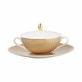 Raynaud Trésor soup cup and saucer with lid, beige