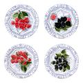 Gien Oiseau Bleu Fruits set of 4 dessert plates, 4 patterns