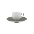J.L Coquet Hémisphère Platin Espressotasse, Tasse weiß mit platinfarbenem Henkel, Unterteller mit platinfarbenem Rand