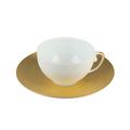 J.L Coquet Hémisphère Gold Teetasse, Tasse weiß mit goldenem Henkel, Unterteller mit goldenem Rand